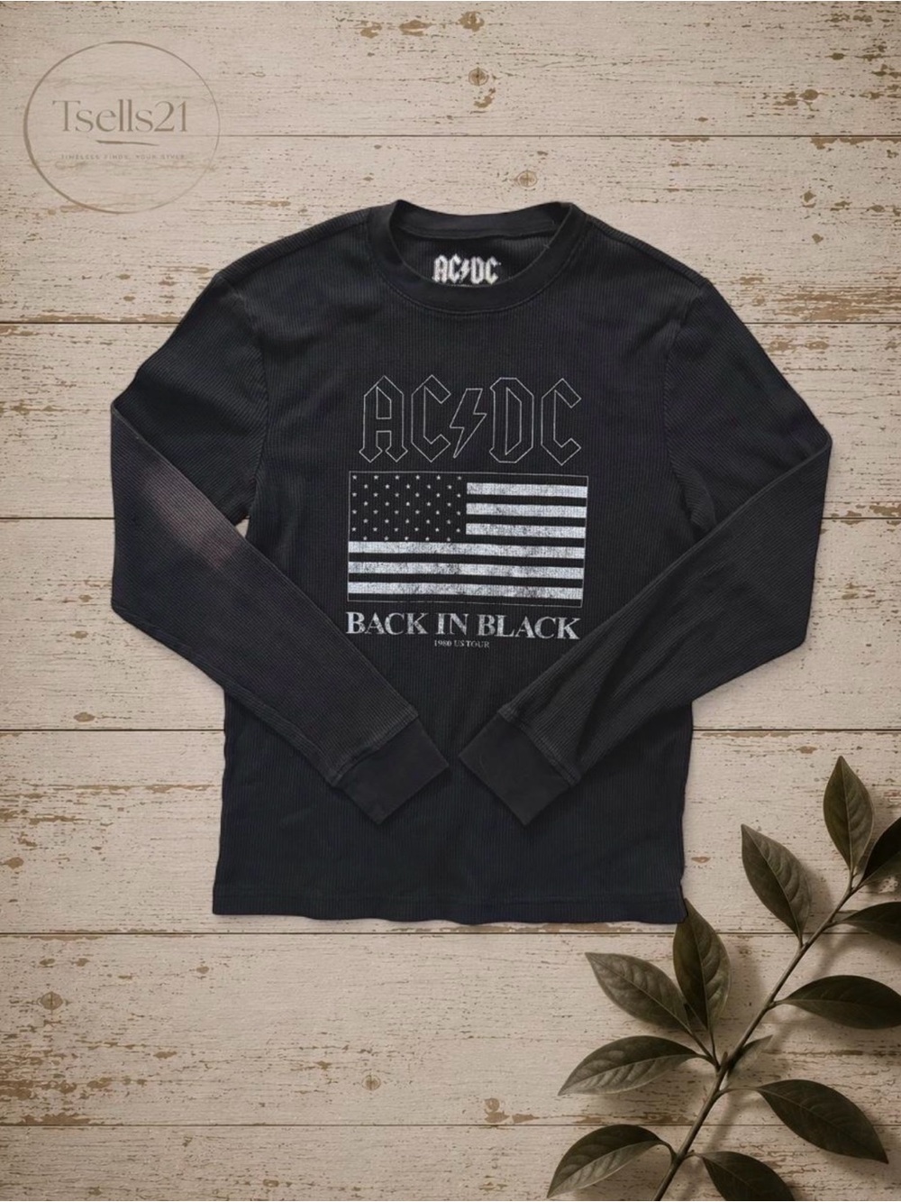 AC/DC Retro “Back in Black" 1980 US Tour Waffle Thermal Long Sleeve - Size S
